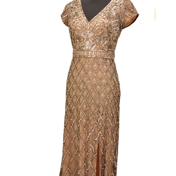 Adrianna Papell Embroidery Sequins Beaded Evening Wedding or Prom Gown - Picture 3 of 16